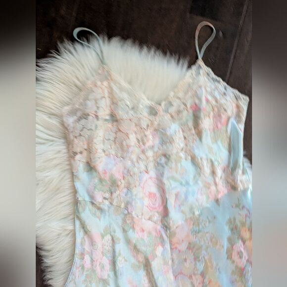 Vintags Victoria Secret Gold Label Night Gown Slip Midi Dress Floral Lace 90s L - Picture 3 of 7